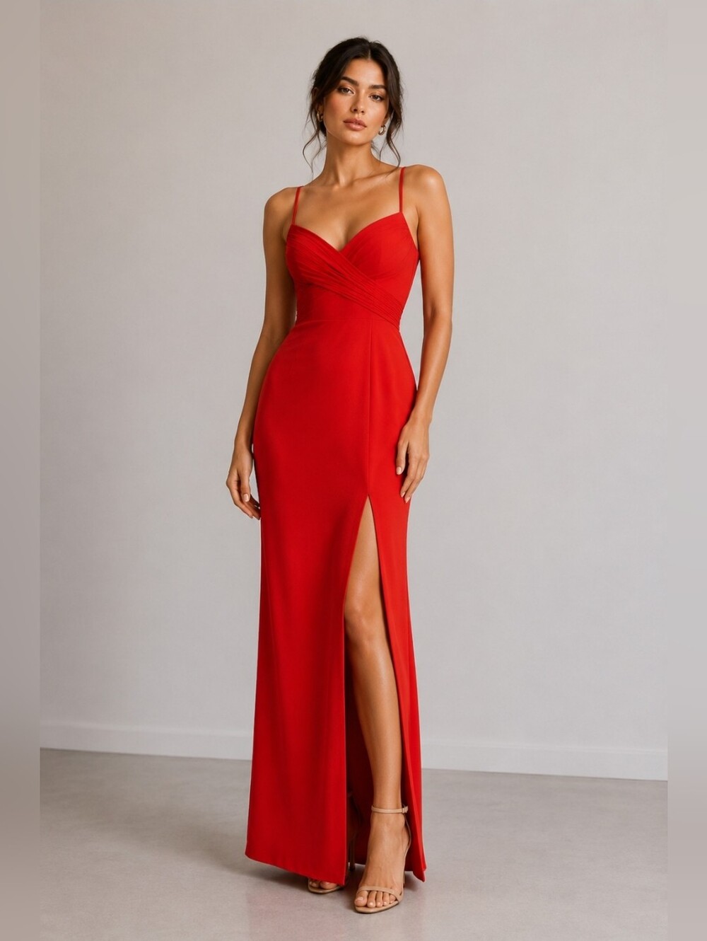 Niteline Della Roufogali Pleated Crisscross Maxi Gown Red Size US 2 Petite
